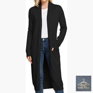 Long Open Front Knit Cardigan Sweater with Pockets for Women